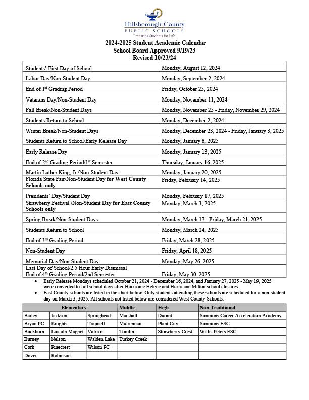 Updated Student Calendar
